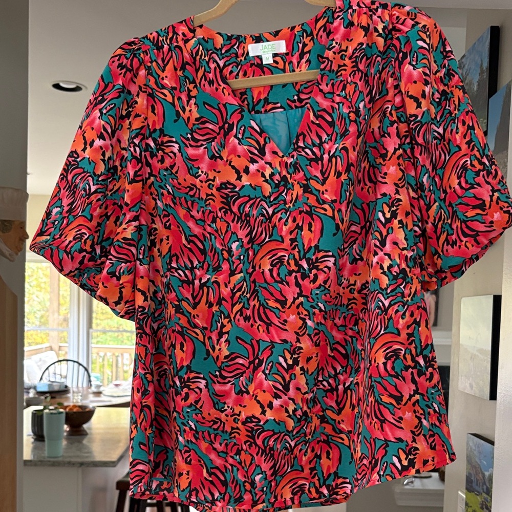 Jade Women's Blouse - Pink and Green Pattern